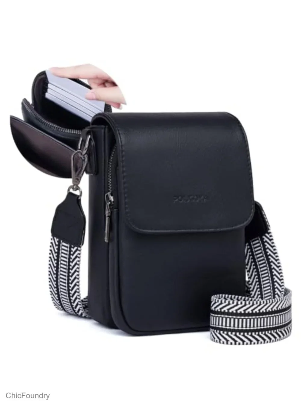 Small Crossbody Purse with Triple Compartments, Cell Phone Wallet with Card